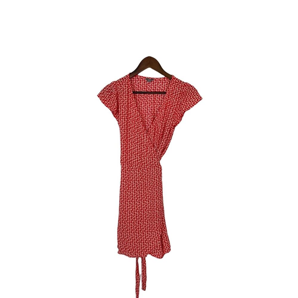 Aerie Red White‎ Dainty Floral Wrap Ringer Dress Short Tie Waist Womens Size S